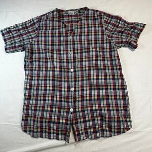 Vintage 90s Multicolor Plaid Cotton V-Neck Short Sleeve Top Cottage Grandmacore